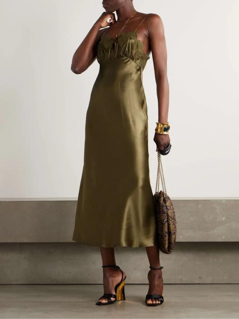 SAINT LAURENT
Lace-trimmed silk-satin midi dress